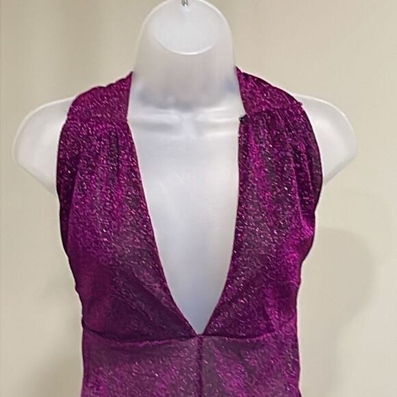 Violet Purple Sparkle One Piece Halter Bell Pant Suit. Size S small 4/6 - Picture 2 of 9